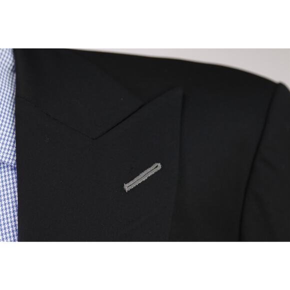 Antar Levar Bespoke Black Wide Peak Lapel 2-Btn Wool Blazer Jacket 40L - Picture 5 of 8